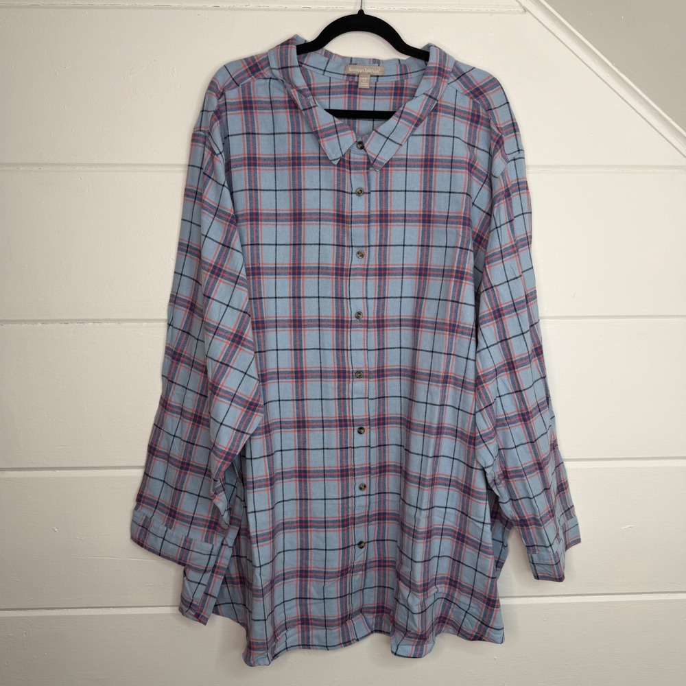 Woman‎ Within 5X 38/40 100% Cotton Button Down Flannel Long Sleeve Shirt